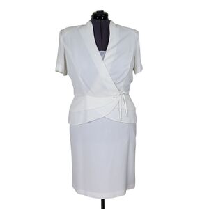 Danny & Nicole Peplum Midi Dress Size 16 Ivory Surplice Neckline Short Sleeves